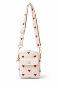 Mini Canvas Heart Print Crossbody Bag